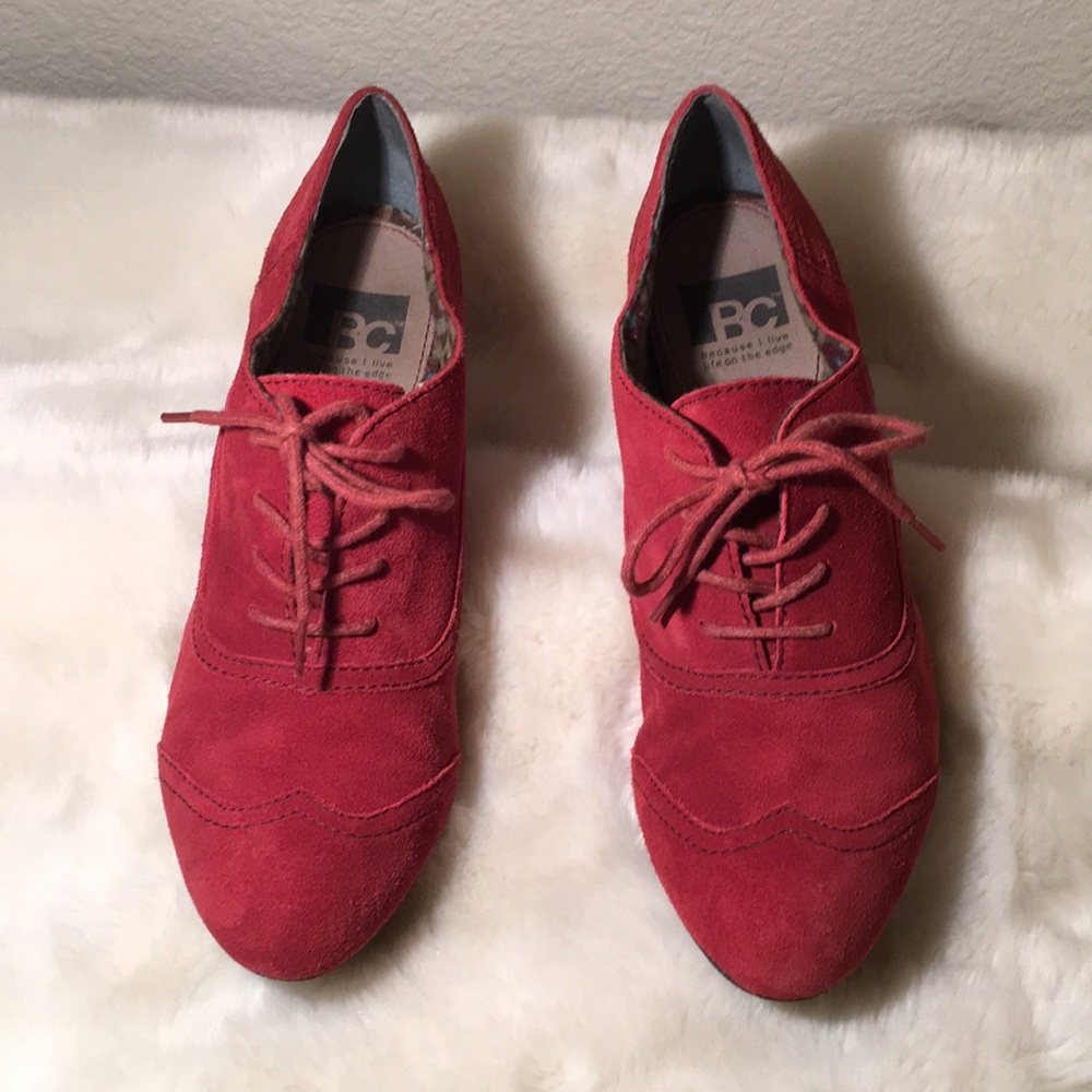 Red suede lace up heels